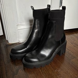 ZARA SOCK STYLE HEELED ANKLE BOOTS BLACK